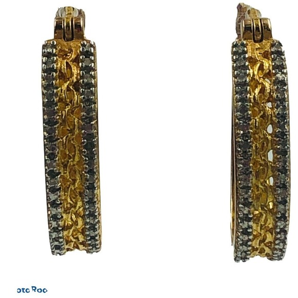 PAJ 88 Gold Plated Oval Hoop Diamond Earrings - Picture 4 of 8